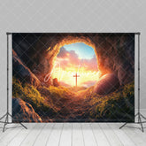 Aperturee - Aperturee Mystical Cave Entrance Sunset Glow Cross Backdrop